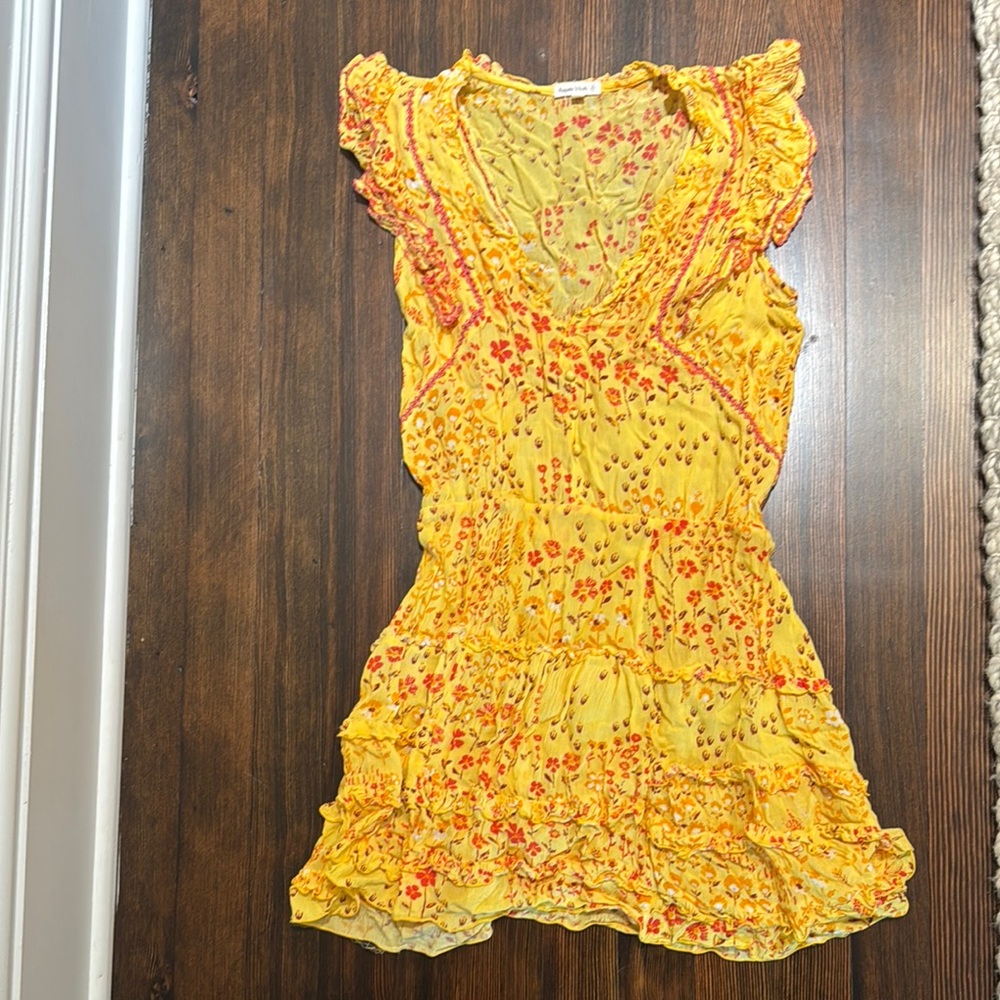 Poupette St. Barth Yellow Dress with Red Floral Design
